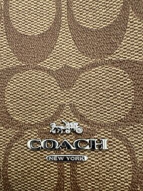 COACH Brown Signature Jacquard Crossbody Bag, Silver Hardware, Baby Blue